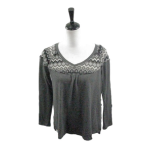 Massini Gray Dual Texture Long Sleeve Top Size Small